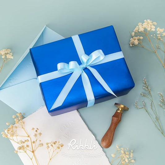 Ribbli Light Blue Satin Ribbon Double Faced Satin 1/2 inch x Continuous 50 Yards-Light Blue Ribbon for Gift Wrapping Crafts Wedding Decoration Bows Bouquet Floral Arrangement