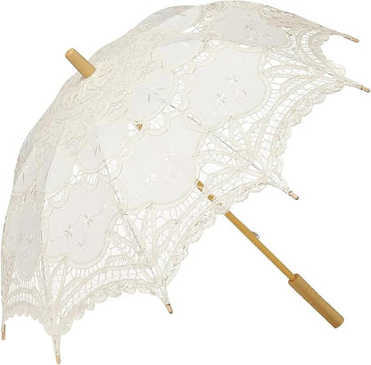 Lace Parasol Umbrella 32 Inch – Victorian Style Bridal Wedding Sunshade for Women, Lace Umbrella for Photoshoot, Tea Party, Costume, Outdoor Decoration