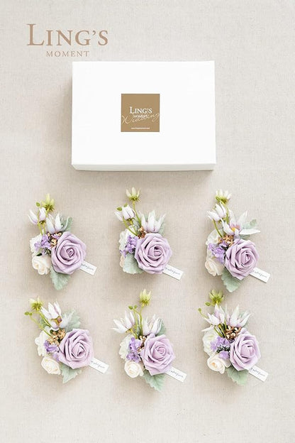 Ling's moment 6pcs Wedding Wrist Corsage Artificial Flowers, Girl/Mother Homecoming Prom Corsages Wristlet Décor, etc. Lilac Lavender Purple
