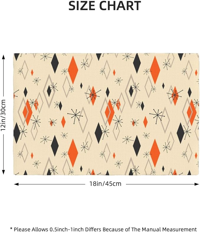 Mid Century Modern Placemats Set of 6,Kitchen Table Mats for Dining Outdoor Home Decor 12x18 Retro Place Mats 6 PCS, Style-16