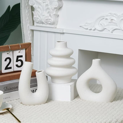 CUCUMI Ceramic Flower Vase Set of 5 Modern Nordic Boho Style Decorative Vases Home Decor, Matte Ceramic Decorations for Living Room Shelf, Bookshelf Mantle Entryway Table or Console Décor