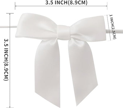 36pcs 3-1/2" White Satin Ribbon Bows with Twist Ties for Big Ribbon Bows for Gift Wrapping Packing Wedding Accessories Decoration (White)
