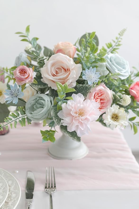 Artificial Flowers Roses Fake Flowers with Stems Blue Pink Artificial Flowers for DIY Bridal Bouquets Faux Flowers Centerpieces for Table Home Decor