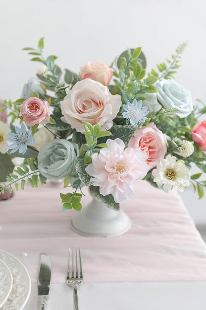 Artificial Flowers Roses Fake Flowers with Stems Blue Pink Artificial Flowers for DIY Bridal Bouquets Faux Flowers Centerpieces for Table Home Decor