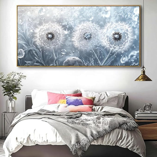 Dandelion Landscape Wall Art - Large Framed Canvas Painting for Living Room, Bedroom, Modern Artwork Decor - 60x30 Inch Ready-to-Hang