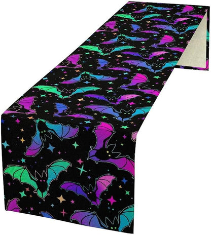 Gothic Table Runner,Colorful Bat Star Pattern Table Runner for Home Kitchen Table Dining Garden Farmhouse Wedding Party Decor 13x108 Inch