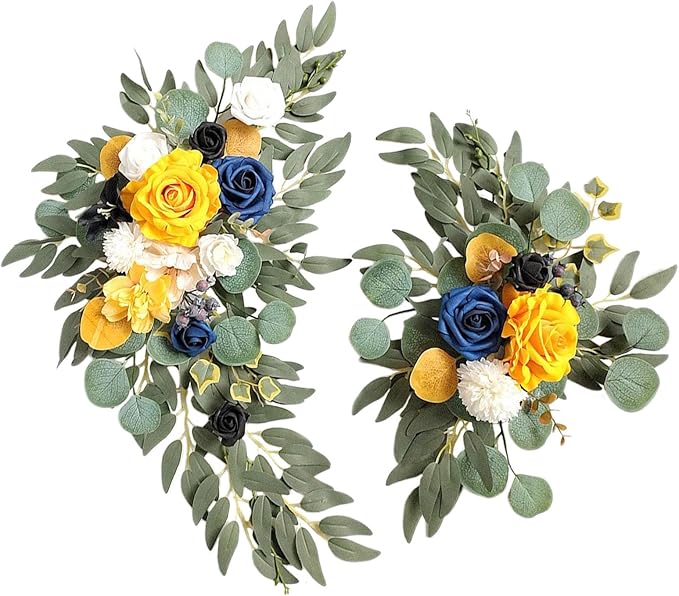 Faux Flower Swag Set of 2, Yellow Artificial Flowers Swags for Wedding Arch, Wedding Welcome Signs, Welcome Reception Ceremony Signs Decorations