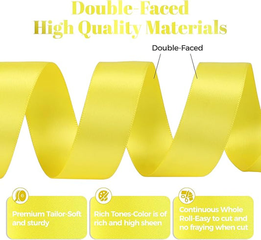 Lemon Yellow Satin Ribbon, Double Faced 7/8 Inch X 25 Yards Lemon Yellow Ribbon, Premium Satin Ribbon for Gift Wrapping, Crafts, Hair Bow Making, Sewing, Flower Bouquet, Wedding Party Decor