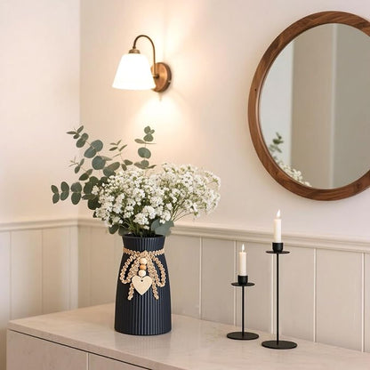 JOHOUSE Black Ceramic Vase, Small Flower Vase for Pampas Grass, Home, Living Room, Dining Table, Farmhouse, Office Decor, Bedroom, Table, Kitchen Shelf, Minimalist Modern Home Decoration