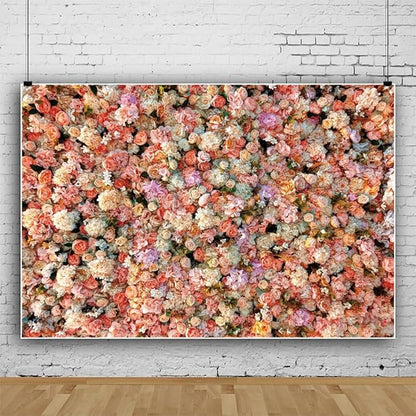 Leowefowa Floral Wall Photography Backdrop 8x6ft Colorful Rose Flower Romantic Wedding Background for Lover Spring Pink White Rose Petal Engagement Party Banner Decor Photo Supplies Prop