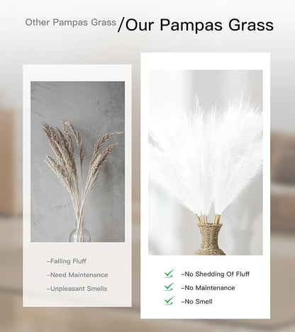 9 Pcs 45" Tall Pampas Grass White Decor, Long Stem Artificial Flower Floor Vase Large Faux Floral Pompas Fake Plants Dried Bouquet Arrangement Vase Filler for Boho Home Wedding Decoration