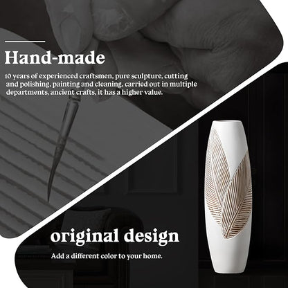 Modern Large Floor Vase White Home Decor Flower Vases 24.8 Inch Tall Resin Vase Tree Leaf Texture Decor Vases for Entryway Living Room Mantel