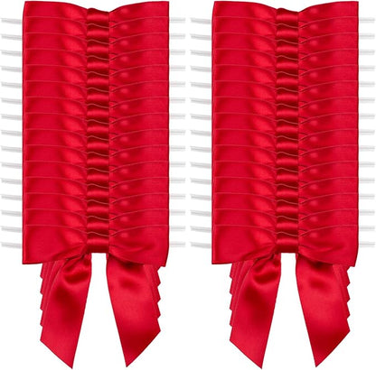 7Rainbows 30pcs Boutique 3.5" Red Satin Ribbon Twist Tie Bows for Tying Up Packages Gift Wrapping