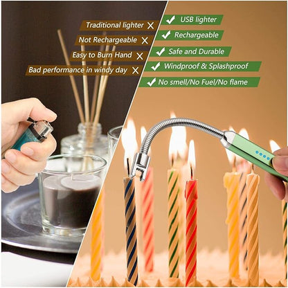 MEIRUBY Electric Candle Lighter, Birthday Christmas Stocking Stuffers Gifts for Women Mom Men Wife Sister, USB Arc Rechargeable Windproof Long Lighter for Candle BBQ Housewarming Gift Idals