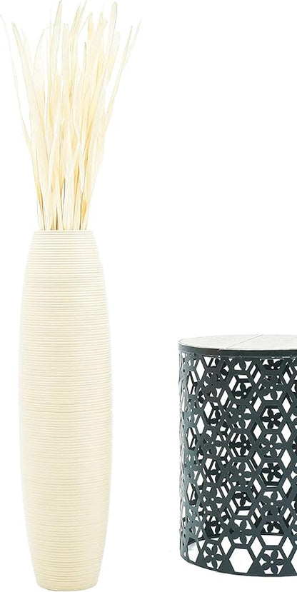 Leewadee Large Cream Home Decor Floor Vase – Wooden 28 inches Tall Farmhouse Decor Flower Holder for Fake Plant and Pampas Grass