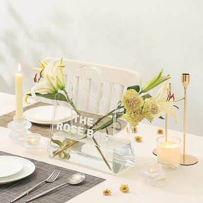 Purse Vase, Bag Vase for Flowers, White Acrylic Vase, Modern Flower Vase, Aesthetic Vase for Flowers, Decorative Tote Bag Vase for Wedding, Living Room, Bedroom, Table, Office(Tote Bag)