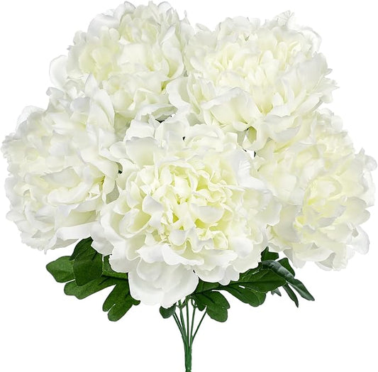 Briful Artificial Peony Flowers Bouquet 15.7" Faux White Silk Peonies Floral Arrangement Fake Flower Stems for Home Office Wedding Party Table Vase Centerpiece Decor