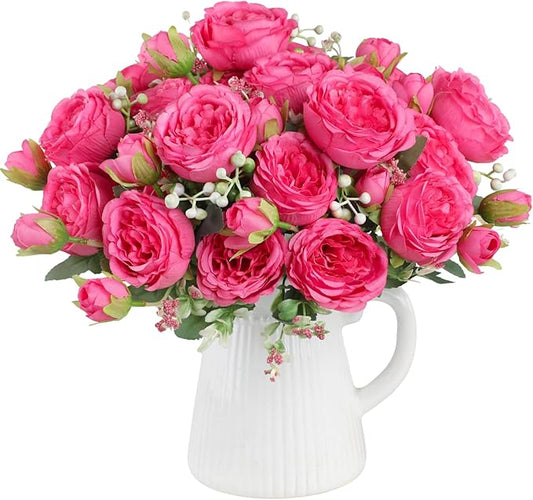 ASTRYAS 4Pcs Peonies Artificial Flowers, Hot Pink Peony Faux Peonies, Silk Peonies Flowers Fake Peonies Artificial Flowers Peonies Bouquet for Centerpiece Table Wedding Party Cake Home Decor