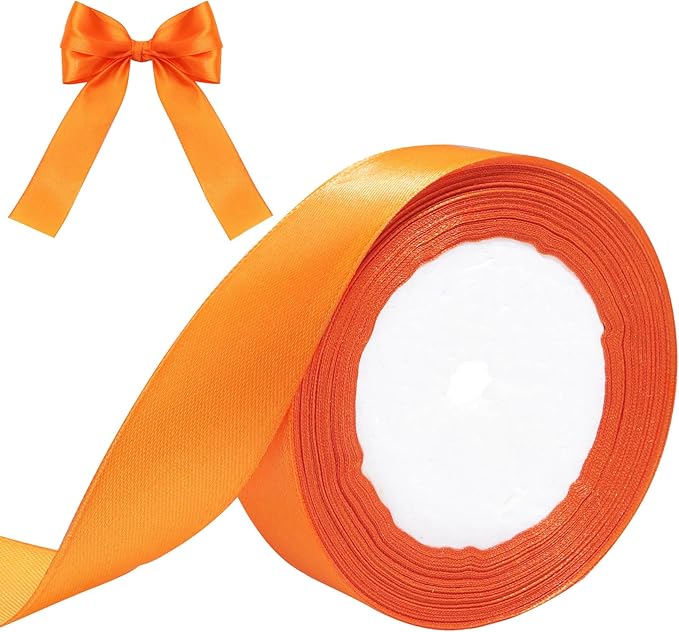 Orange Ribbon for Gift Wrapping, 1 inch Polyester Satin Hair Ribbons for Flower Bouquet, Weeding Decoration, Baby Shower, Crafts Bows Fabric Christmas Ribbon 25 Yards
