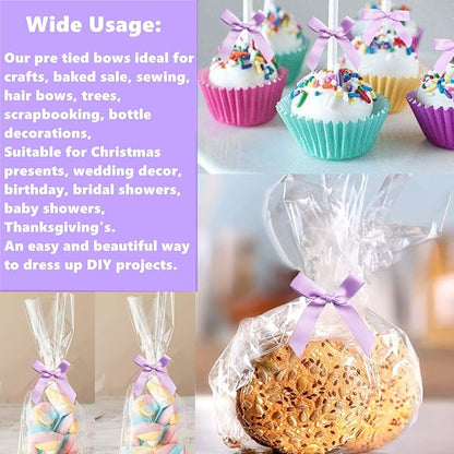 50 Pieces 3 inch Satin Ribbon Twist Tie Bows, Pretied Bows with Twist Ties, Twist Bows Treats Bags, Bow Ties for Treats, Cake Pops, Baby Shower, Crafts, Gift Wrapping Favors (Light Purple)
