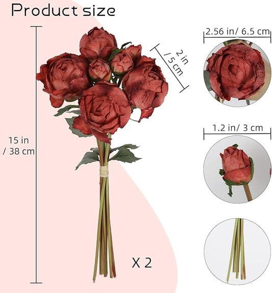IPOPU Red Peonies Artificial Flowers 2 Bouquets Silk Peonies with Stems Real Look 14PCS Fake Red Flowers Centerpieces for Tables Wedding Bouquet Faux Flowers Crafts Floral Arrangement