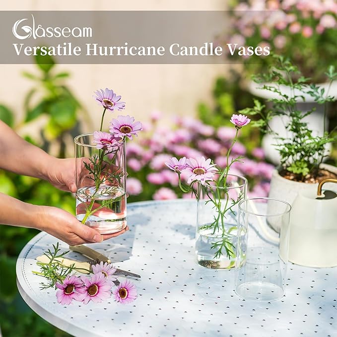 Glasseam Glass Cylinder Vases for Centerpieces, Small Clear Flower Vase Set of 12, Modern Floating Candle Vases Decor, Decorative Hurricane Candle Holders for Wedding Dining Table Decorations, 6in