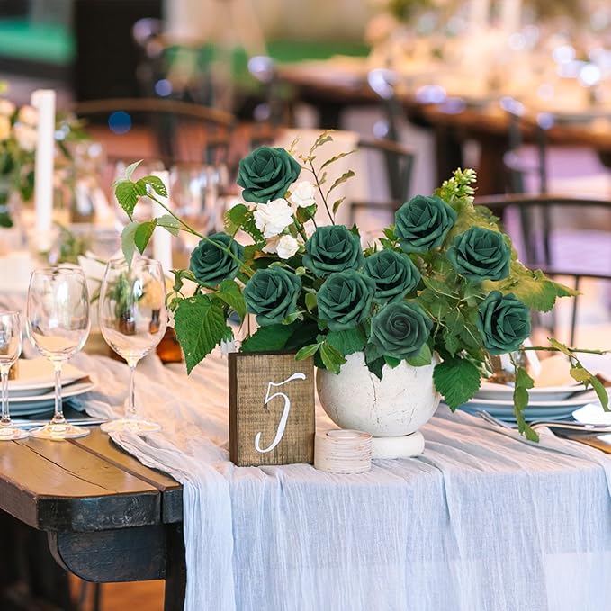 JOYLEX 100Pcs Peacock Green Artificial Flowers Realistic Roses, Real Looking Fake Roses with Stem for DIY Wedding Bouquets Centerpieces Party Home Romantic Decorations (Peacock Green, 100pcs)