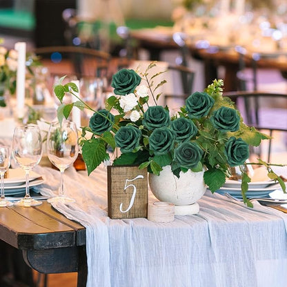 JOYLEX 100Pcs Peacock Green Artificial Flowers Realistic Roses, Real Looking Fake Roses with Stem for DIY Wedding Bouquets Centerpieces Party Home Romantic Decorations (Peacock Green, 100pcs)