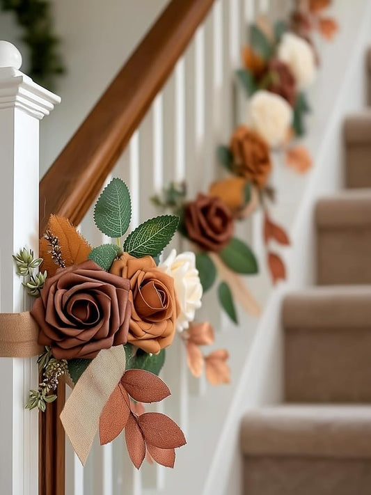 InnoGear Artificial Flowers, 50 Pcs Shades of Earth Tones Foam Fake Roses Bulk with Stems for Autumn Fall Decoration DIY Wedding Bouquets Centerpieces Bridal Shower Party Christmas Tree
