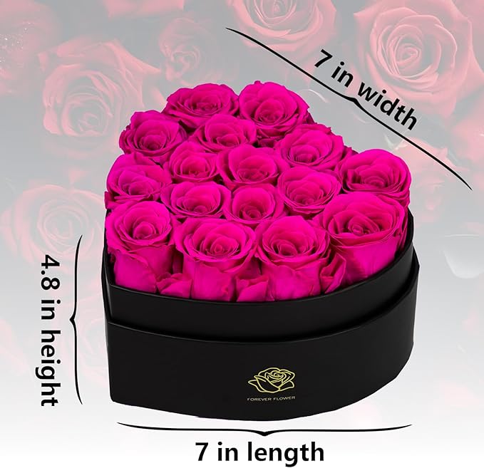 16-Piece Forever Flowers Heart-Shaped Box – Real Immortal Preserved Roses Lasting a Year, Perfect for Birthday, Girlfriend, Mother, or Wife, Valentine Day Gift for Her - Reddish