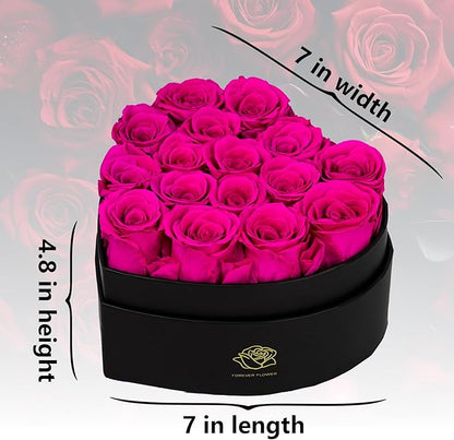 16-Piece Forever Flowers Heart-Shaped Box – Real Immortal Preserved Roses Lasting a Year, Perfect for Birthday, Girlfriend, Mother, or Wife, Valentine Day Gift for Her - Reddish
