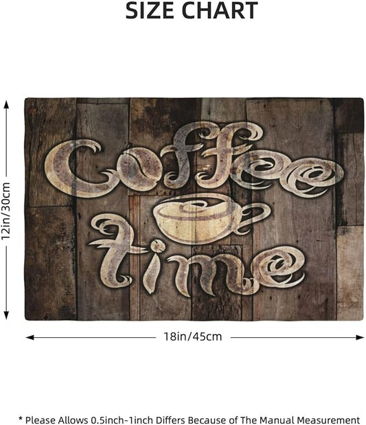 Coffee Place Mats Set of 4,Coffee Time Phrase with A Cup on A Wooden Grunge Background Kitchen Image Placemats for Dining Table 6 PCS, Cafe-1
