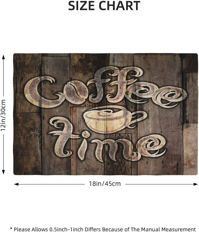 Coffee Place Mats Set of 4,Coffee Time Phrase with A Cup on A Wooden Grunge Background Kitchen Image Placemats for Dining Table 4 PCS, Cafe-1