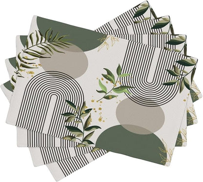 Boho Leaves Placemats Set of 4,Wildflower Summer Table Mats for Party Kitchen Dining Decoration 12x18 Inch 4 PCS, Style-12