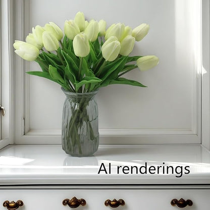 Artificial Flowers 10 Heads Mini Real Touch Artificial Tulip for Home Wedding Party Centerpiece Decoration (Green)