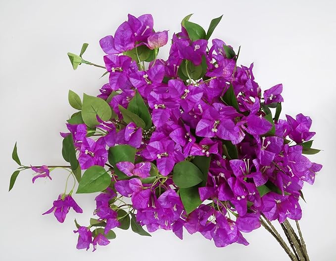 Bougainvillea Artificial Silk Flowers Branches Fake Bougainvillea Stems Faux Bougainvillea Flowers Vine Floral Arrangements for Home Wedding Baby Shower Table Centerpieces Decoration (Purple)