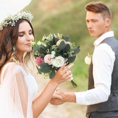 Janinka 75 Pcs Mixed Eucalyptus Leaves Stems Bulk Artificial Eucalyptus Leaves with White Seeds Artificial Silver Dollar Sprays Faux Oval for Floral Wreath Bouquets Wedding Greenery Decoration