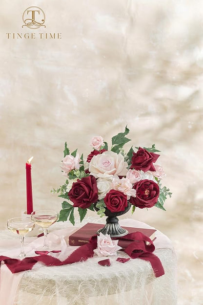 TINGE TIME Artificial Flowers Red & Blush Pink Flower Combo for DIY Wedding Bouquets Table Centerpieces Arrangements Party Baby Shower Home Decorations