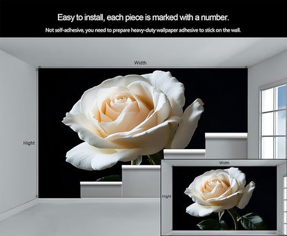 White Rose Wall Mural, Romantic White Rose 3D Wall Murals, Simple Elegant Flowers Wallpaper Mural, for Living Room Bedroom Large Wallpaper Indoor Decor 197" W x124.8 H