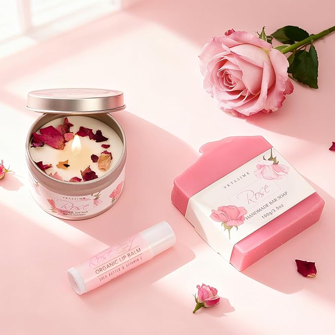 Gifts for Women, Birthday Gifts for Women, Bath and Body Gift Basket Mothers Day Gifts, Rose Home Spa Set Self Care Gift, Thank You for Mom Sister Her Teacher Friends Friendship