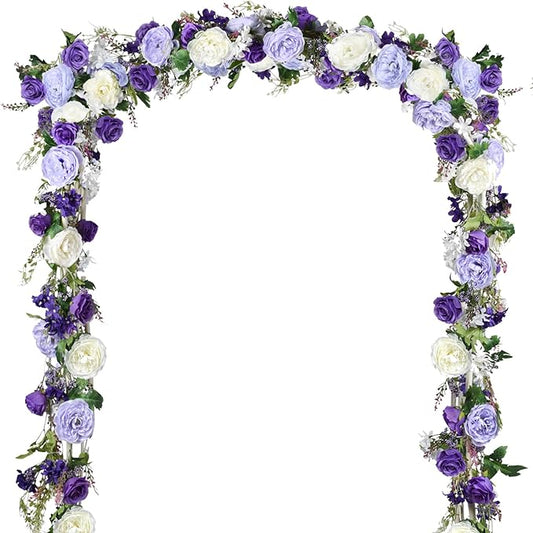 2 Pack Artificial Peony Flower Garland - 6ft Silk Peony Garland Flowers Vine Purple and White Peony Silk Roses Flowers for Wedding Arch Party Table Decoration