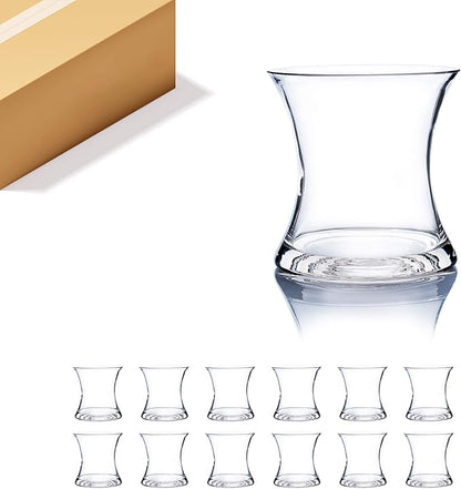 WGV Unique Bouquet Vase Bulk, 5.5" W, 6" H, Clear Short Hurricane Concaved Neiman Glass Floral Container, Home Wedding Event Decor, 12 Pieces (VHV0606)