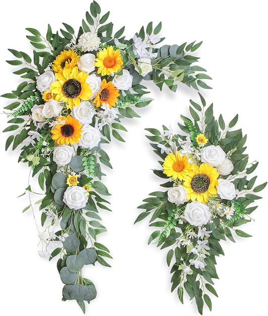 Artificial Flowers Wedding Arch Decor Arch Flowers (Set of 2) for Wedding Welcome Sign and Backdrop Decoration (New Sunflower)