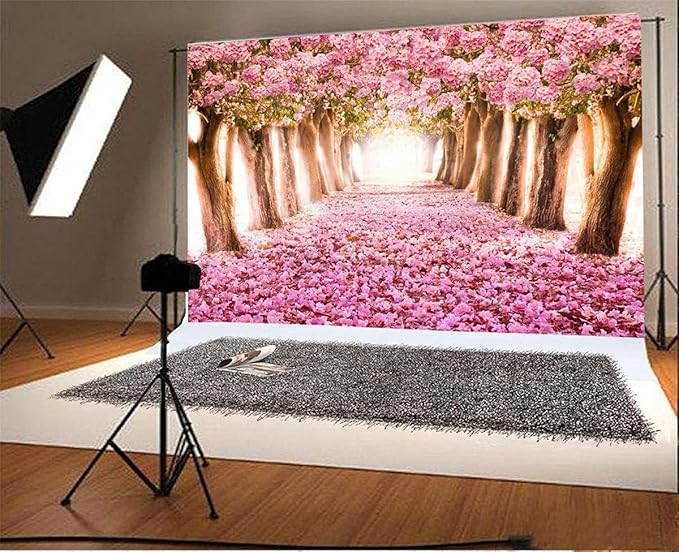 AOFOTO 10x8ft Spring Cherry Blossom Backdrop Sweet Pink Flowers Tree Floral Petal Boulevard Photography Background Wedding Photo Studio Props Girl Bride Woman Lady Mother Artistic Portrait Wallpaper