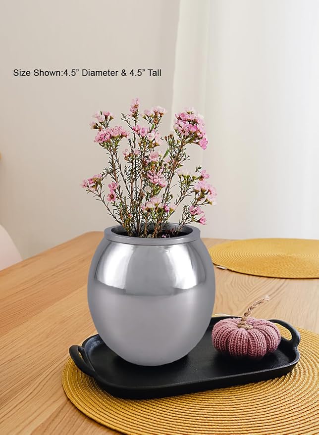 Serene Spaces Living Alerra Stainless Steel Vase, Round Modern Silver Flower Vase, Minimalist Metal Accent for Home, Office, Wedding, or Event Centerpiece, 4.5" Diameter & 4.5" Tall, Pack of 8
