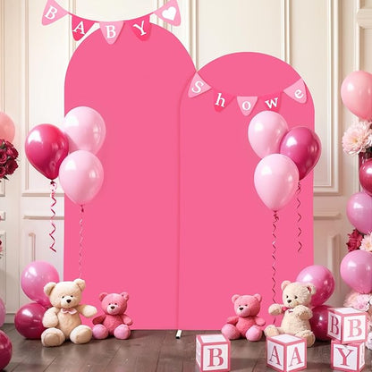 6FT Fuchsia Arch Backdrop Cover - Polyester Fitted Wedding Arch Stand Covers Round Top Chiara Arch Backdrop Cover for Birthday Party Banquet Photo Background Decoration