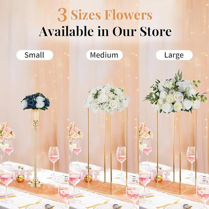NUPTIO Artificial Flower Centrepieces for Tables - 6 Pcs Navy Blue & White Fake Flowers Roses Balls 9.5in Diameter - Silk Faux Rose Arrangement for Wedding Party Centerpiece Table Decorations