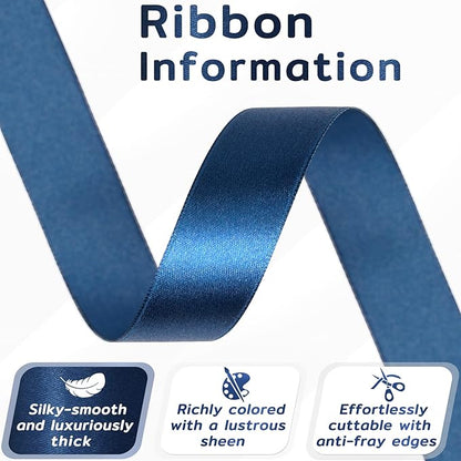 60 Yards Navy Blue Satin Ribbon 7/8 Inch, Solid Dark Blue Polyester Fabric Ribbon for Gift Wrapping, Crafts, Flower Bouquet, Wedding, Festival, Christmas, Halloween