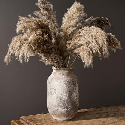 SIDUCAL Rustic Ceramic Farmhouse Flower Large Vase, Whitewashed Terra Cotta Vase, Pottery Decorative Flower for Home Decor, Table, Living Room Decoration, Shelf Decor, Mantel, 9.5 Inch, Terra