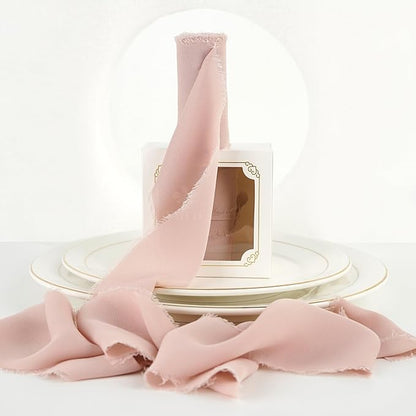 MEEDEE Dusty Rose Chiffon Ribbon 3 Inch Fringe Ribbons Dark Pink Chiffon Silk Frayed Edge Ribbon Wide Chiffon Ribbons for Crafts, Flower Bouquet, Wedding Favors Wrapping (2 Rolls 10 Yards)